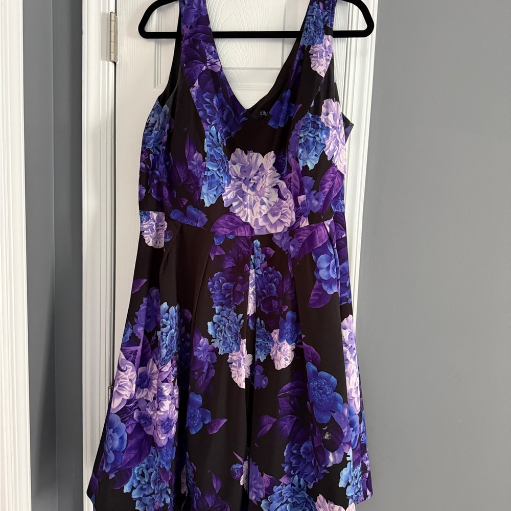 City Chic Purple and Blue V-Neck Sundress
